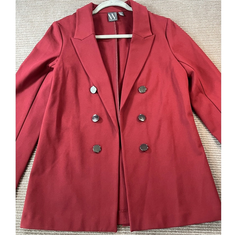 Worthington Womens Burgundy Double Breasted Stretch Knit Blazer Size M Workwear
